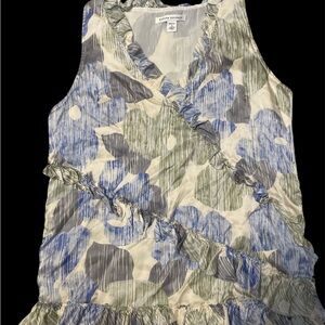 Banana Republic Ruffle Trim 100% Silk Floral Print Top Petite S Spring